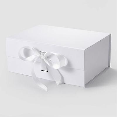 #ad Elegant White Magnetic Closure Gift Box with Bow 9.25quot; L x 6.7quot; W x 3.93quot; H