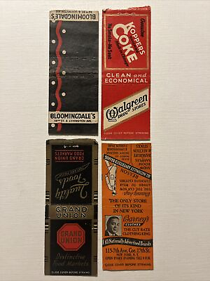 #ad Matchbook Covers four Vintage Stores Bloomingdales Walgreen Grand Union Barney
