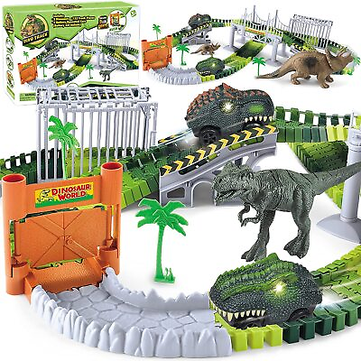 #ad Dinosaur Race Track Toy 147 PCS Dinosaur Train Toys Set2 Dinosaursamp;2 Dino Cars