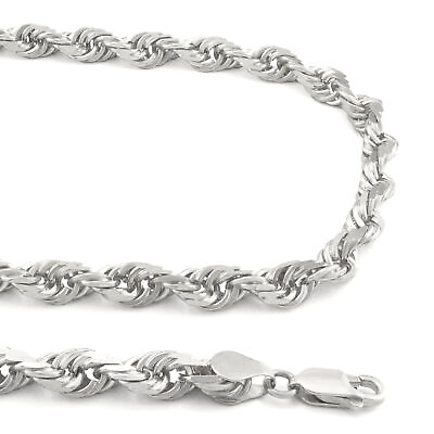 #ad 10K White Gold Mens 6mm Italian Diamond Cut Rope Chain Link Pendant Necklace 22quot;