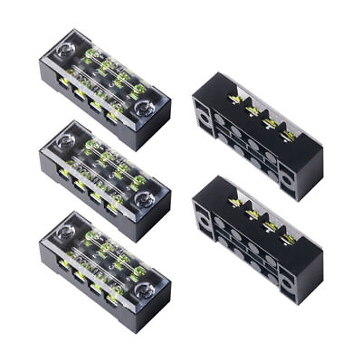 #ad 5 Pcs Dual Row 4 Position Covered Screw Terminal Block Strip 600V 15A