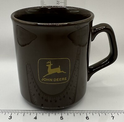 #ad Vintage JOHN DEERE Ceramic Coffee Mug Brown Safety First Made in England 1990