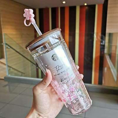 #ad #ad Starbucks Tumbler Pink Sakura Double Glass Straw CupCherry Blossom Plug 591ML