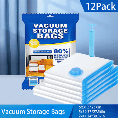 #ad 12 x Jumbo Vacuum Storage Bags Travel Space Saver Garment Seal Clothes Hand Pump