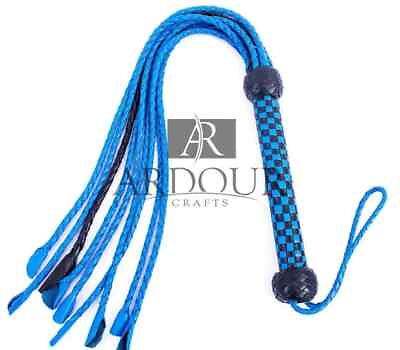 Mr. Thuddy Leather Flogger 09 Cat o nine Blue and Black Leaf Style Tails Whip
