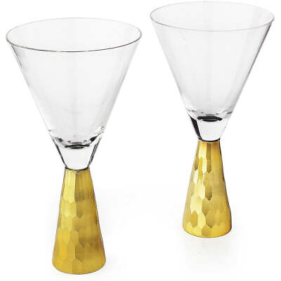 Set of 2 Elegant Gold Funnel Shaped Cocktail Martini Glasses 8oz