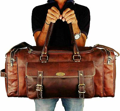 Handmade LARGE Travel Bag Quality Vintage Leather Men#x27;s Duffel Weekend Gym Sport