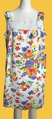 #ad Vintage 70s Floral Shift SunDress with Lace Detail Plus Size XL XXL