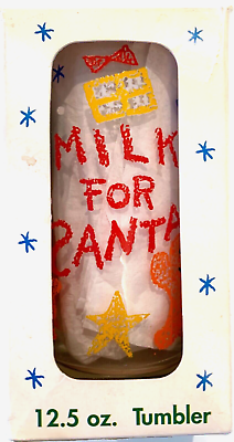 #ad Vintage Milk For Santa 12.5oz Anchor Hocking 5.5” Glass Tumbler in Original Box