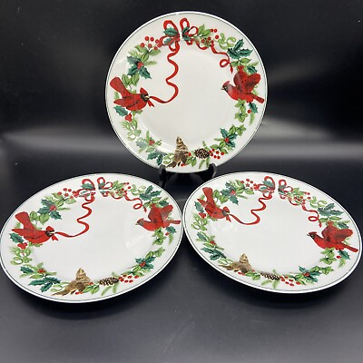 #ad set of 3 royal norfolk cardinal and holly dinner plates
