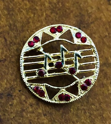 #ad Vintage Music Pin Brooch Rhinestone Crystals Notes Gold Tone Sparkling Shiny