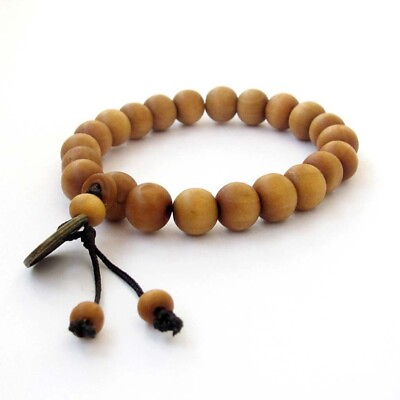 #ad 10mm peach wood Mala Stretchy Bracelets 7 inches Buddhism Lucky Yoga Cuff