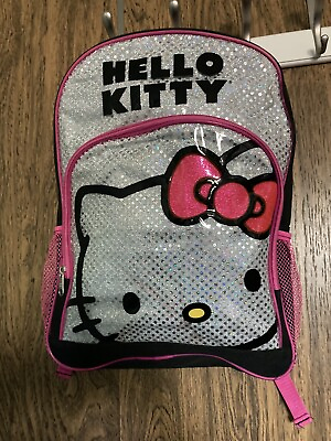 #ad Large Sanrio F.A.B. Starpoint Hello Kitty Backpack 16quot; X 12quot; Pink Black Sparkle