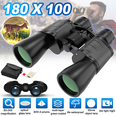 180x100 Day Night Zoom Binoculars BAK4 Optics Telescope Outdoor Travel Hunting