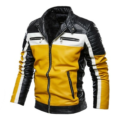 Mens Leather Jacket Outwear Slim Fit Thick Winter Zipper Motorcycle race Biker