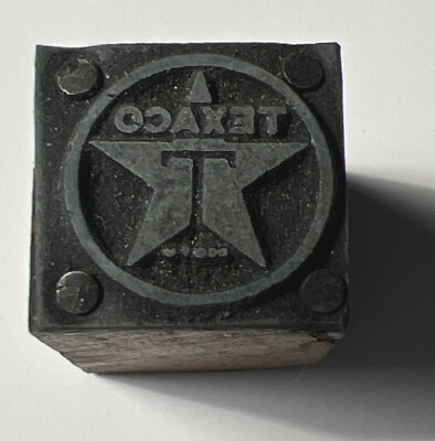 antique 1930s TEXACO Oil Co Printer Block Wood Metal Stamp