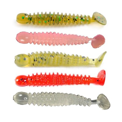 #ad 14X Fishing Soft Plastic Lures 1.8quot; Grub Ring Worm Bug Paddle Tail Bass Crappie