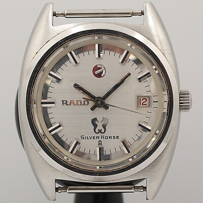 RADO Silver Horse Vintage Watch Automatic Date Round Bracelet 35mm Men Swiss Box