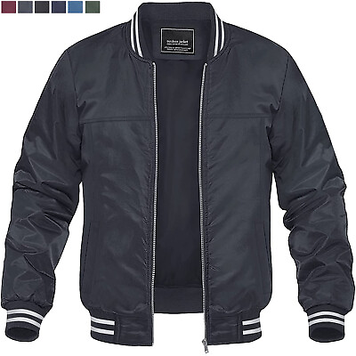 Men#x27;s Thin Bomber Jacket Full Zip Lightweight Casual Active Sport Coats Outwear