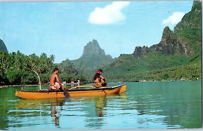 A promenade in canoe at Cooks Bay Moorea Tahiti Postcard Posted