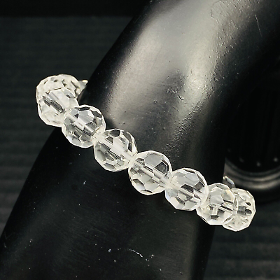 #ad Beaded Bracelet Faceted Clear Crystal Beads Magnetic Closure 7 5 8quot; Long