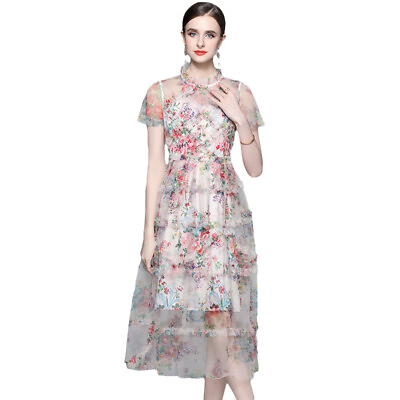 #ad Woemns Holiday French Dress Seaside Summer New Ladies Chiffon Floral Cake Dress