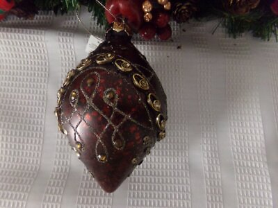 Christmas Large glass ornament red gold trim NEW
