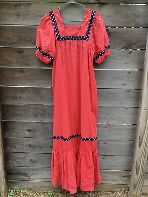 Vintage 1970’s Dress Women’s Red Lace Muu Muu Factory Honolulu Hippy