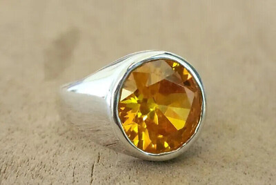 #ad Solid 925 Sterling Silver Natural Yellow Citrine Cut Gemstone Mens Unise Y 26