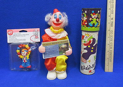 Clown Cake Decoration Jointed Plastic Toy Satin Suit 1980 Kaleidoscope Lot of 3