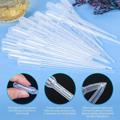 #ad 3ml Graduated Pipette Disposable Plastic Droppers Lab DIY FREEEE SHIPPING QTY6