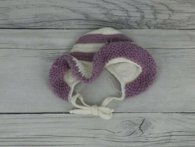 #ad Vintage Knit Baby Girls Crochet Knit Bonnet Hat Purple White