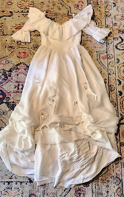#ad Vintage 60s 70s Off Shoulder Half Sleeved White Eyelet Wedding Dress With...