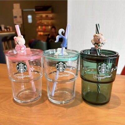 #ad #ad 2023 Starbucks Glass Cup 13oz Tumbler Coffee Cup Pink Sakura Cute Straw Topper