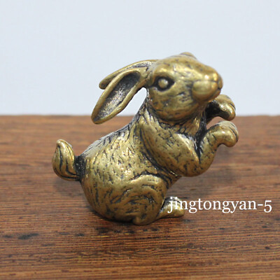 Brass Rabbit Figurine Statue Home Office Table Decoration Animal Figurines Toys