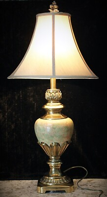 Vintage Ethan Allen Brass Ceramic Urn Shaped Table Lamp with Shade 1990 30quot; x 16
