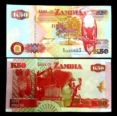 #ad Zambia 50 Kwacha Banknote World Paper Money UNC Currency Bill Note