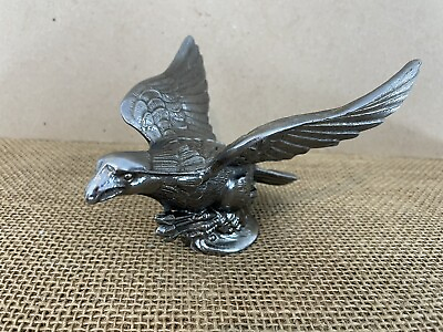 Cast Steel Silver Spread Wing Flying Eagle with Arrows Vintage Hood Ornament