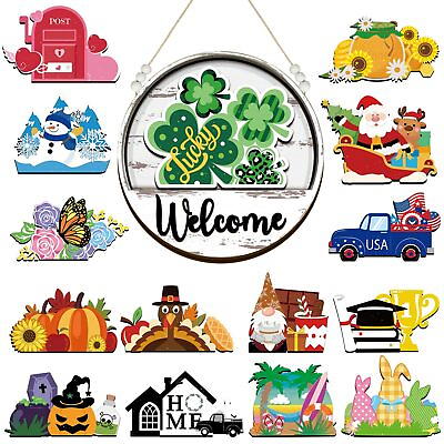 #ad Interchangeable Welcome Sign for Front Door Seasonal Welcome Sign Porch Wall