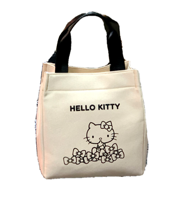 #ad #ad New Hello Kitty Cat LARGE Canvas Shopping Shoulder Handbag Tote Bag Beige