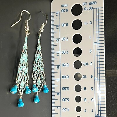 #ad FANCY DANGLE PATINA BRASS EARRINGS WITH SLEEPING BEAUTY TURQUOISE BEADS