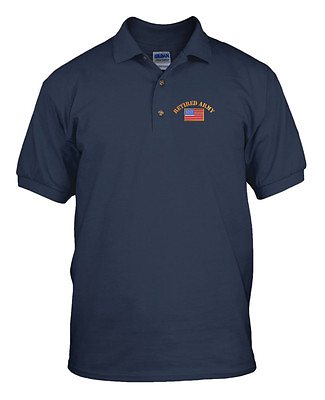 RETIRED ARMY MILITARY Embroidery Embroidered Golf Polo Shirt