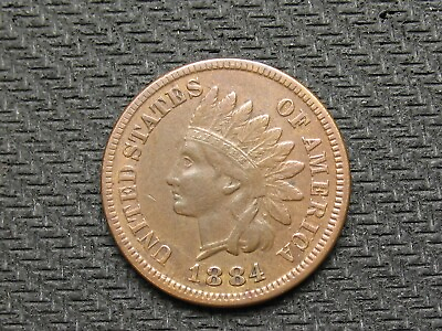 #ad OLD COIN SALE VF 1884 INDIAN HEAD CENT PENNY w DIAMONDS amp; FULL LIBERTY #446