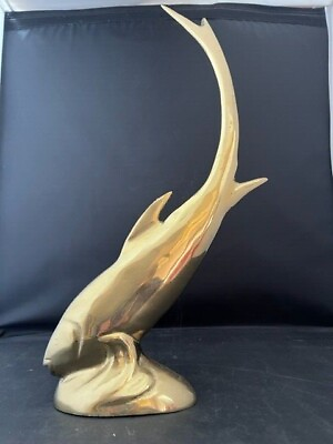 #ad Large Vintage Detailed Solid Brass Fish Statue 17quot;