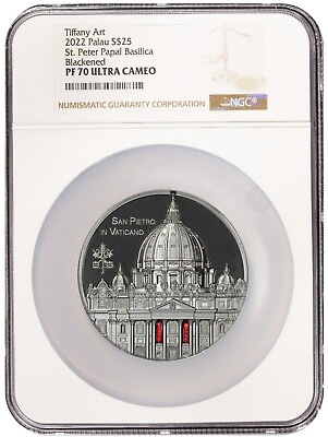 #ad 2022 Palau Tiffany Art San Pietro St. Peter#x27;s Basilica 5 oz Silver Coin NGC PF70