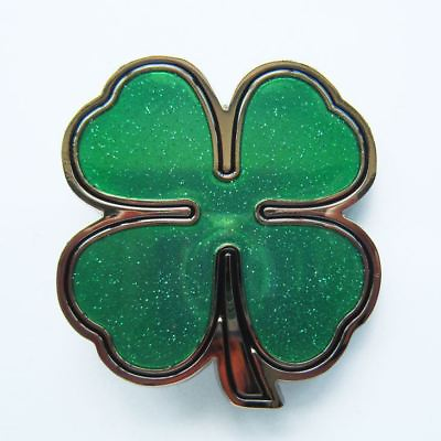 #ad Four Leaf Clover Lucky Shamrock Irish St. Patricks Western Metal Belt Buckle