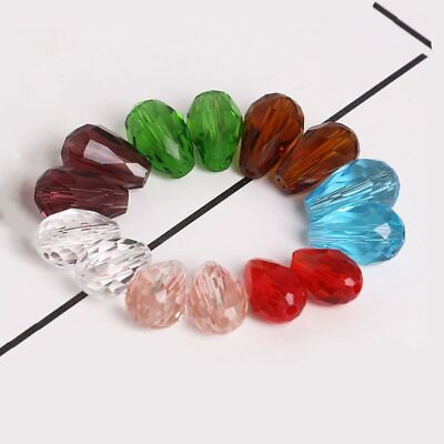 #ad 10Pcs Waterdrop Glass Beads Faceted Crystal Loose Bead DIY Jewelry Making Charm