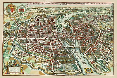 #ad 1615 Map of Paris France Historic Old Map 16x24