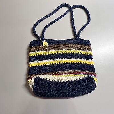 #ad Lina Handbag Purse Hobo Bag Shoulder Strap Crochet Pockets Zipper Logo Stripe