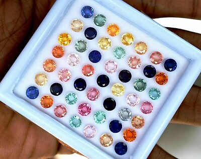 #ad Certified 8 mm Natural Mix Color Sapphire 10 Pcs Lot Round Cut Loose Gemstone
